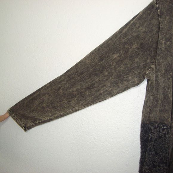NWT T-PARTY Black Brown Long Line Waterfall Front Lace Accent Cardigan Size 1X - Picture 8 of 12